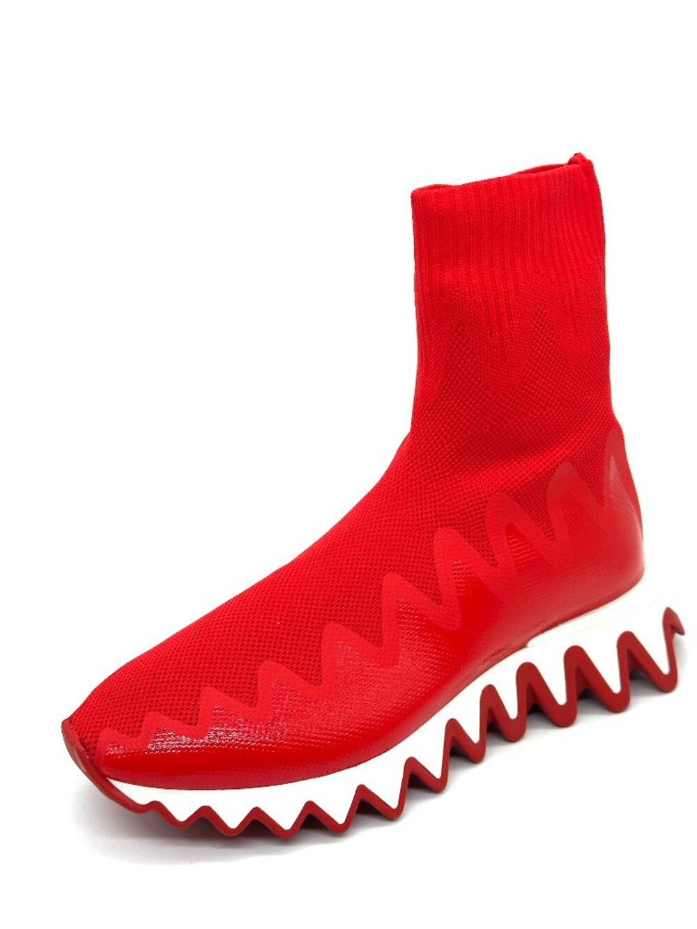 Christian Louboutin SHARKY SOCK Women Knit Flat Sneakers Shoes Loubi Red - Picture 2 of 10